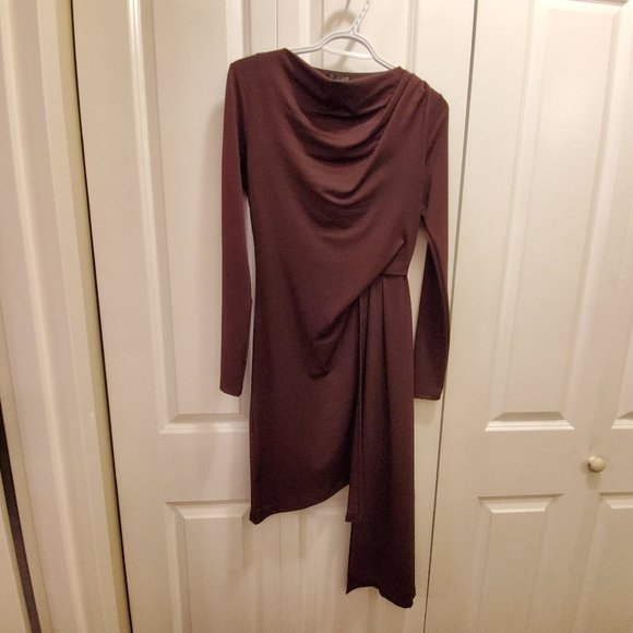 NEW - TOPSHOP Asymmetric Eggplant Crepe Drape Dress - 4 - Picture 4 of 9